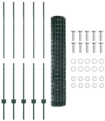 vidaXL Set de vallas Euro | Barrera de acero con recubrimiento de plástico verde de 10 x 1.4 m, resistente a los rayos UV, incluye 5 postes tipo U, diseño industrial duradero, ideal para jardines y