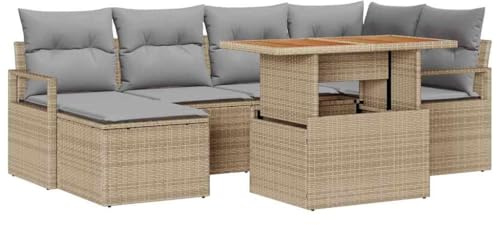 vidaXL Trädgårdsoffset 7 st Beige konstrotting