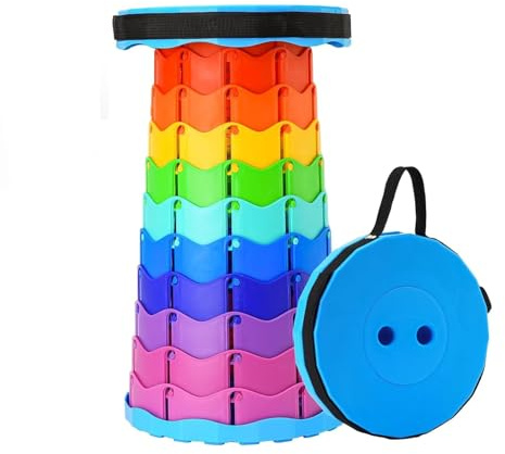 Weenwill Portable Telescopic Stool,Collapsible Telescopics Folding Stools,Rainbow Light Blue Retractable Telescopic Plastic Foldable Collapsible Stool for Indoor Picnic BBQ Fishing Hiking
