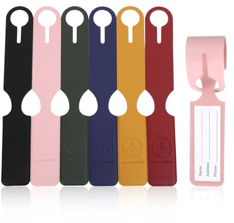 AiQInu Etichette per Valigie Aereo, 6 Pezzi Etichetta Valigia da Viaggio in Pelle PU, Targhetta Valigia Aereo con Nome e Indirizzo, Luggage Tags per Bagaglio Valigie Zaini