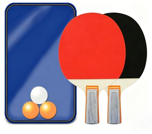 Bordtennisracket set i 6 delar, 2 klassiska bordtennisracket med kort grepp i grått, 3 bordtennisbollar, 1 förvaringsväska, bärbart bordtennisset för inomhus och utomhus, fritid och träning