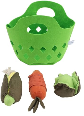 Chiyyak Grönsakskorg för Småbarn Lekset för Mjuk Mat med Morotskål Majs Plyschleksaker, Perfekt för Handträning och Visuell Utveckling, Säkert och Hållbart Material, mått: 20,7 X 14 X 20,5 Cm