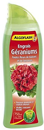 ALGOFLASH Engrais Géraniums et Toutes Fleurs de Balcon, Jusqu'à 350 L, Bouchon doseur inclus, 750 ml, ALIBAC750