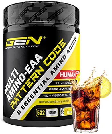 EAA Pulver - 532 g - Cola Zitrone - Human Code Formel - Alle 8 essentielle Aminosäuren - Amino Workout Drink - Leckerer Geschmack - Vegan