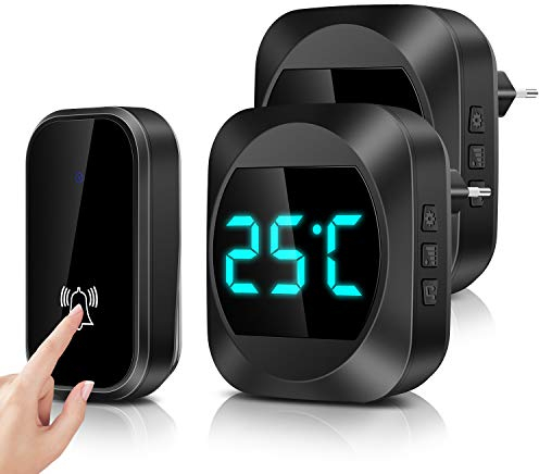 [Non Richiede Batteria] Campanello Senza Fili da Esterno, LED di Temperatura, Campanello Wireless Impermeabile con 2 Ricevitori e 1 Trasmettitore, Portata 150m, 38 Melodie e 4 Livelli di Volume