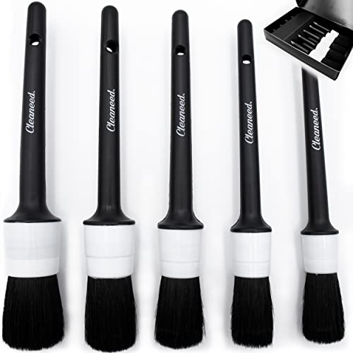 Cleaneed Detailing Pinsel Set Premium [5 STÜCK] – Schonende & einfache Reinigung - Universal anwendbar - Für Alufelgen, Auto Innenraum, Motorrad - Reinigungspinsel, Detail Bürste