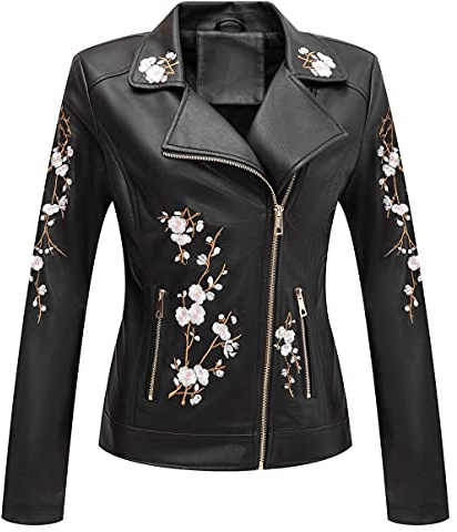 Giolshon Veste en Simili Cuir pour Femmes, Manteau de Moto Court et Décontracté