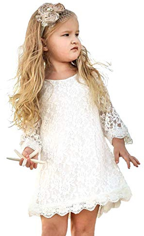 MIXIDON Niñas Vestidos de Encaje Bautismo Vestidos de Bautizo Bordado Flor Boda Fiesta 10-12 años