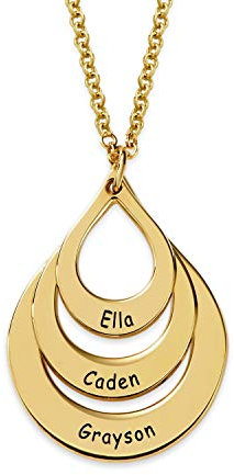 MyNameNecklace MYKA Personalisierte Gravierbare Familienkette in Tropfenform aus Sterling Silber 925 / Vergoldet - Geschenk für Damen - Mutter - Freundin (750er Vergoldetes 925er Silber)