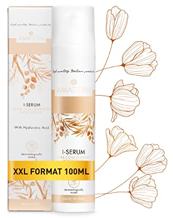 AMADERM I-Serum 100ml | Gesichtsserum mit 100% reiner Hyaluronsäure und Vitamin E | MADE IN ITALY Feuchtigkeitsspendendes und antioxidatives Serum für Gesicht und Hals mit Fillereffekt