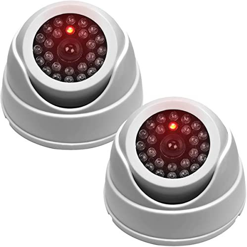 JUSTOP Lot de 2 caméras de vidéosurveillance factices en dôme étanches avec lumière LED réelle Blanc