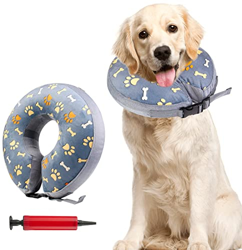 Aufblasbare Halskrause - Halskrause Hund, Einstellbar Bequem Schutzkragen, Schutzkragen Hund, Aufblasbares Hundehalsband, Weich Hundekragen Leckschutz für Katzen Hunde(Grau)