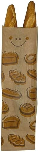BALSAT Bolsa Papel Kraft Panaderia Varios Tamaños, Impresa con estampado Generico de Panaderia, Bolsas para panaderia (100, 18x51 (2 Barras normales))