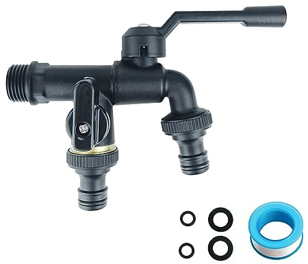 QHENS Robinet Extérieur Jardin 1/2, Robinet de Jardin Noir Double avec Double Sortie 3/4, Antigel en Laiton, Haute Résistance pour Arrosage, Nettoyage