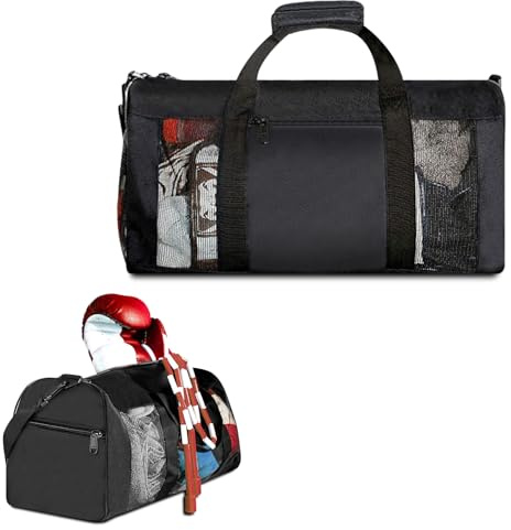 Boxing Gym Bag, WITSTEP Mesh Boxing Duffle Bag with Detachable Shoulder Strap Breathable Gym Duffle Bag for Sweaty Clothes and Equipment, Sturdy Wrestling Karate MMA Workout Bag for Men Women