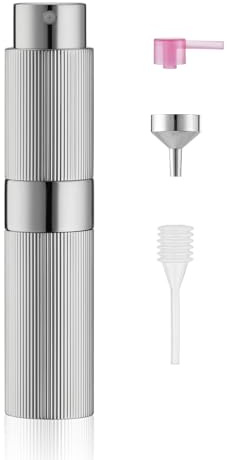 Toureal Vaporisateur Parfum Rechargeable de Voyage - Mini Recharge Parfum Flacon Spray Vide de Sac - Echantillon Fiole Atomiseur Extracteur de Poche - Miniature Atomiseur à rayures fines 8ml Argent