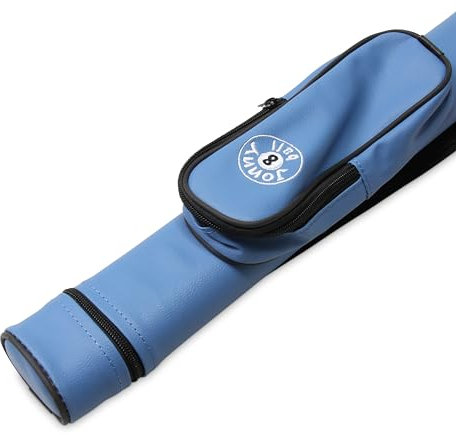 Jonny 8 Ball Two Tone Oval Snooker Pool Cue Case - Holds One 2-Piece Centre Jointed Cue, Removable Accessory Pocket (Blue)