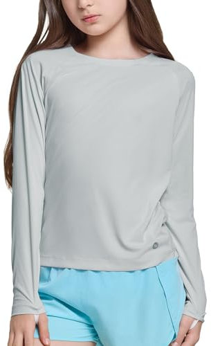 baleaf Mädchen Sonnenhemden UV-Schutz Langarm Badeoberteile Schnelltrocknend Leichte UPF 50+ Kleidung Grau XS