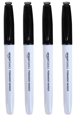 Amazon Basics Fine Tip Point Permanent Markers for Office, School, and Home Use, Black, 4 Pack