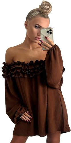 Summer Tops For Women UK Short Sleeve T-Shirt Plain Casual Loose Fit Blouse Frill Off Shoulder Baggy Long Sleeve Women’s Oversized T Shirts Fashion Soft Solid Color Ladies Plus Size Blouses 12-20