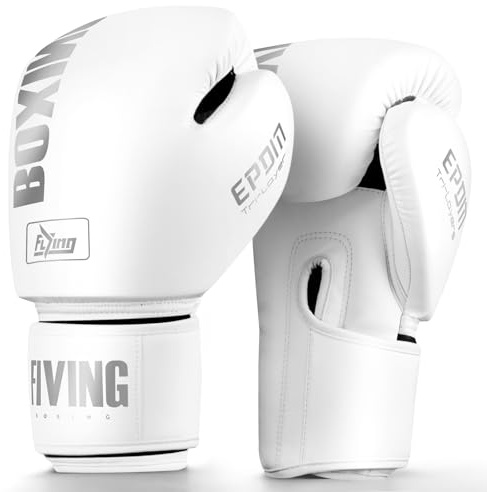 Guanti da boxe per uomo e donna, adatti per boxe, kickboxing, arti marziali miste, thai, MMA, allenamento di combattimento (bianco grigio, 10 oz)