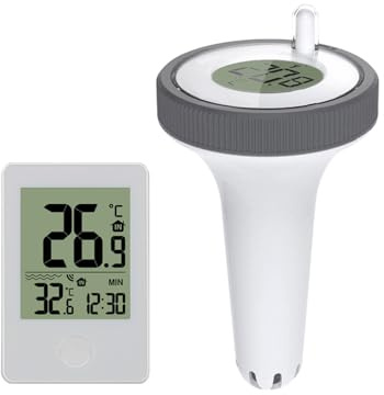 Pool, termometer funk, flytande pooltermometer med upp till 60 m räckvidd, vattentät pooltermometer flytande, trådlös digital pooltermometer för pooler, akvarium, badkar