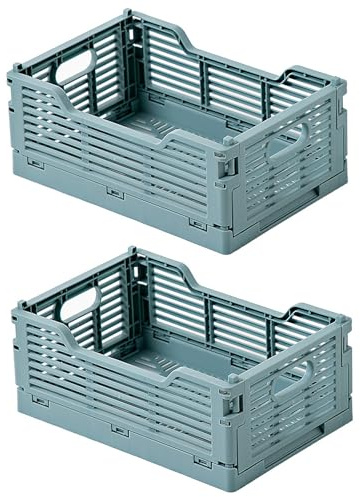 Spesh Lot de 2 Caisses Rangement Pliable Casier Pliant Cagette Plastique Pliable Boîte de Rangement pour Cuisine, Bureau, Chambre(Bleu, 22 x 15 x 9 cm)