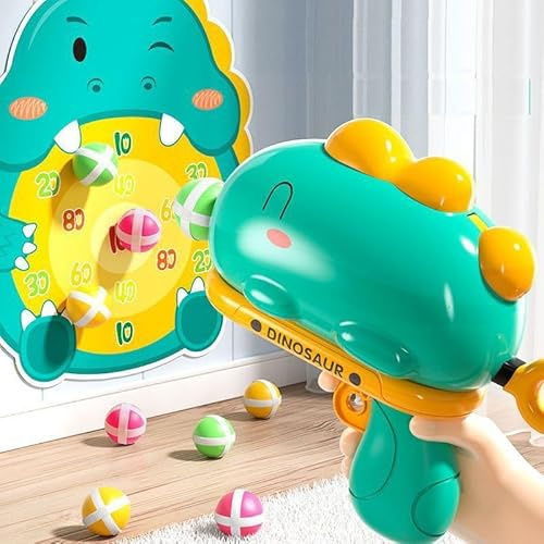 TLHWIN Dinosaur Dartboard Toy Gun, Gioco di tiro per Bambini, Arma Giocattolo con Bersaglio per Giochi di Lancio dei, 12 Palline adesive, Set di Regalo per Giocattoli per Bambini dai 3 (G)