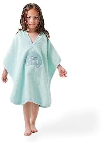 ankitoys Baby badponcho med stjärnmönster – mjuk huvhandduk av 100 % bomull – absorberande, ventilerande och hudvänlig, Mint, 1-2 Jahre