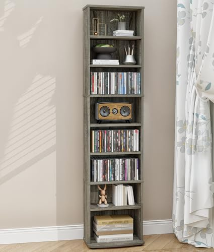 VPSMAT DVD Tower Storage Rack, 8-Tier Media Storage Shelves with Adjustable Shelves CD Cabinet for Living Room Bedroom Office