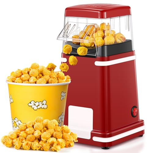 Macchina per Popcorn ad Aria Calda 1200W, Senza Olio & Senza BPA, Popcorn Maker Retrò con Pulsante One-Touch, Ideale per Casa, Cinema & Feste