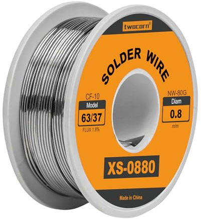 Twocorn 63/37 Solder Wire, high Purity no-wash tin-Lead Rosin cored Wire with 1.8% Flux for Electric Soldering (0.8mm 80g)