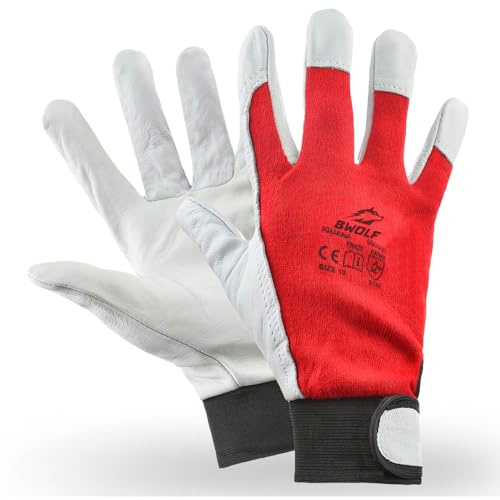 BWOLF IGUANA 12/60 Paar Arbeitshandschuhe Herren Lederhandschuhe Schutz Handschuh dornenfest, reißfest mit Klettband (9, 12 stück)