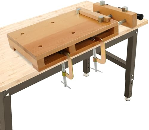Banco da lavoro portatile in legno con morsa, mini banco da lavoro regolabile, per taglio legno, levigatura, intaglio e telone