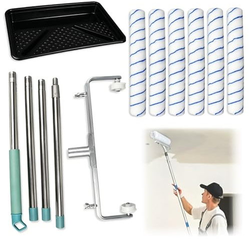 Kit Rullo Per Vernice Da 45 cm,Rullo Per Pittura Include 6 Rulli,Supporto Regolabile (35-60 cm),Un Secchio Grande Per La Vernice e Un'Asta Telescopica Estendibile Fino a 160 cm,Per Pareti e Soffitti