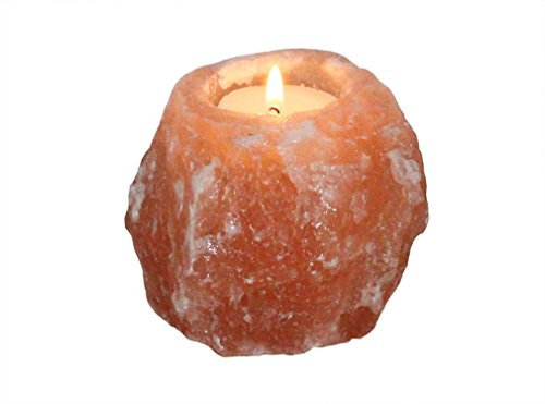 Himalaya Salz Teelichthalter – Handgefertigter Kristallsalz Block für Meditation, Wellness und Deko – Orange Salzlampe für stimmungsvolles Licht, 500g