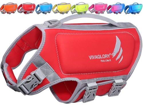 VIVAGLORY High Buoyancy Schwimmweste Hund, Rettungsweste, Hundeschwimmweste für Bootfahren, Schwimmhilfe & Auftrieb, S, Rot