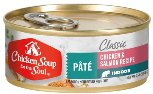 Chicken Soup For The Soul Pet Food Classic Wet Indoor Adult Cat Food, Chicken & Salmon Pate, 5.5 Ounce Can (Pack of 24) Soy Free, Corn Free, Wheat Free, Canned Cat Food Made with Real Ingredients