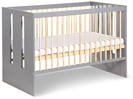Little Sky by Klups Pauline Lit bébé Enfant évolutif à barreaux avec sommier réglable Gris/Bois 120x60 cm