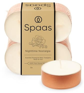 Spaas - Lumini profumati maxi in oro rosa, confezione da 8 pezzi, 10 ore - Nighttime Nostalgia