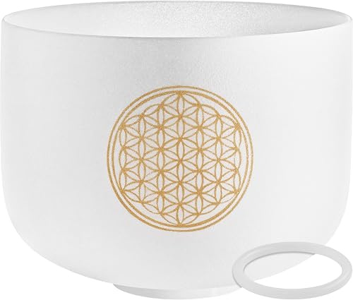 Sonic Energy 10 Zoll Lebensblume Kristallklangschale – 128 Hz, Ton C4 – Für Meditation, Yoga, Klangheilung – Inkl. Silikonring (PCSB10FOL)