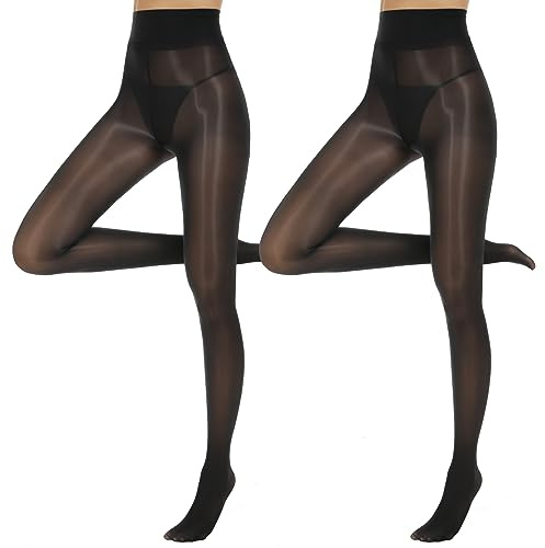 Yilanmy Women's Oily Shiny Tights Shimmery Glossy Pantyhose 2 Pairs