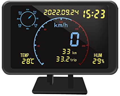 mingqian Contachilometri GPS digitale Contachilometri Display LCD da 4,7 pollici Display HUD con allarme di velocità eccessiva per tutti i veicoli 5-24V