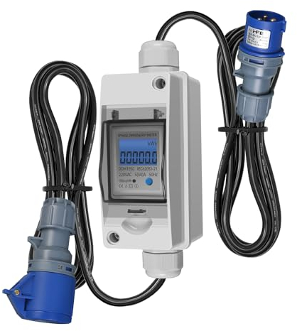 Compteur électrique numérique mobile, 80 A 230 V, appareil de mesure de la consommation d'énergie numérique avec écran LCD, étanche IP65, portable, pour véhicules électriques, camping-cars, camping et