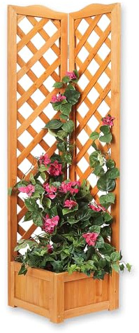 Raised Wooden Corner Trellis Planter for Climbing Plants in Garden, Patio or Balcony