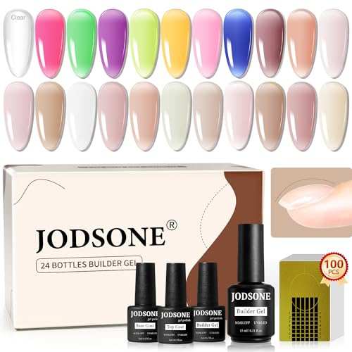JODSONE 22 piezas de gel de extensión de gel de capa superior y creador de color base, alto brillo y larga duración, regalo para mujeres