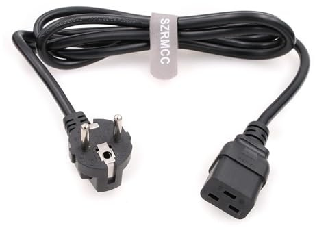 SZRMCC UPS PDU Server IEC320 European EU Schuko Plug to C19 16A 250V AC Power Cord Cable for PC Computer Printer Monitor (Right Angle CEE7/7)