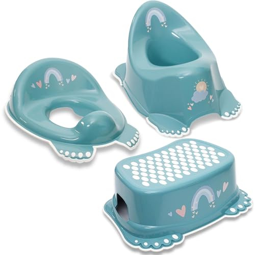 Babykajo 3 in 1 Baby Töpfchen Set TÜV Rheinland geprüft - Kinder Töpfchen + Kinder Toilettensitz + Kinder Tritthocker – aus BPA freiem Plastik und mit Antirutschfüßchen.