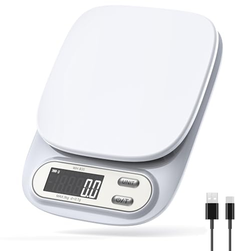Yabdbg Kaffeewaage,Küchenwaage Digitalwaage 3kg/0,1g Waage für Espresso & Pour-Over,Feinwaage mit LCD und Tara,USB Aufladbar,Abstellautomatik,8 Maßeinheit,Wiegen von Lebensmitteln zum Kochen,Backen