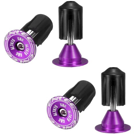 HARFINGTON 2 Pair Bike Handlebar End Plugs Aluminum Bar End Caps 24-35mm Adjustment Expanding Locking with Screw for MTB Road BMX Fixed Gear Bike, Purple